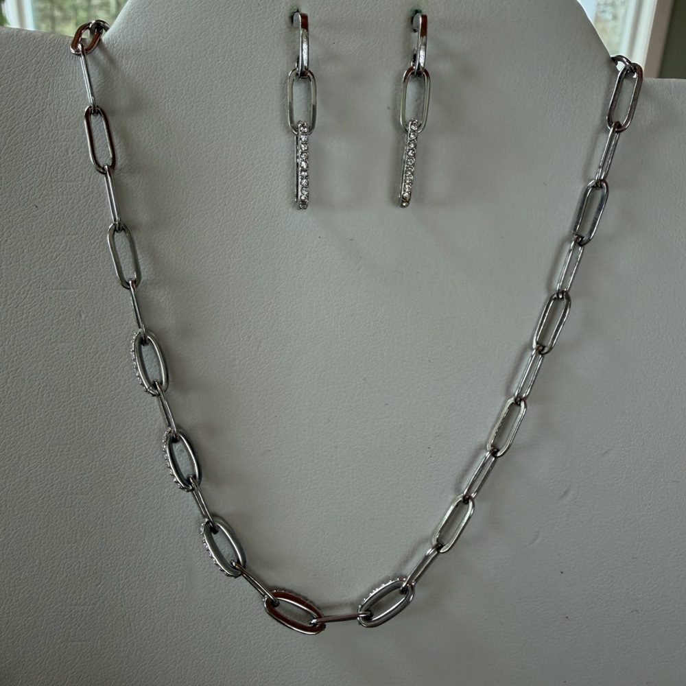 Elegant Silver Chain Necklace and Earring Set, Join Together Set